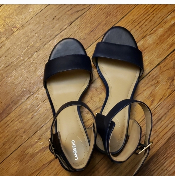 Lands' End Shoes - Lands' End Blue Trappy Adjustable Sandals with Gold Buckle Size 7B